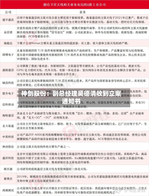 神剑股份:副总经理吴德清收到立案通知书