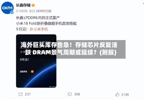 海外巨头库存告急！存储芯片反复活跃 DRAM景气周期或延续？(附股)-第2张图片