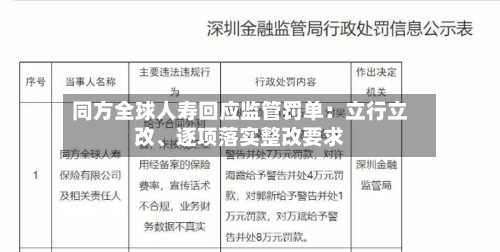 同方全球人寿回应监管罚单：立行立改、逐项落实整改要求-第2张图片