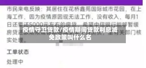 疫情守卫贷款/疫情期间贷款利息减免政策叫什么名
