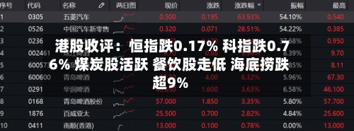 港股收评：恒指跌0.17% 科指跌0.76% 煤炭股活跃 餐饮股走低 海底捞跌超9%-第2张图片