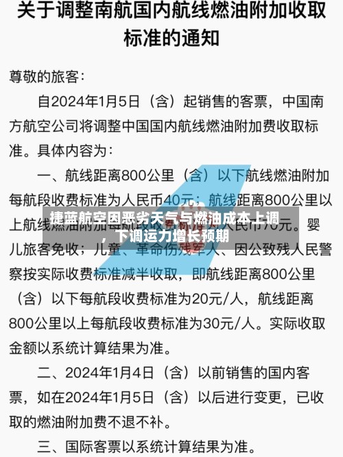 捷蓝航空因恶劣天气与燃油成本上调，下调运力增长预期