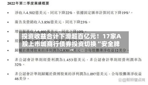 投资收益合计下滑超百亿元！17家A股上市城商行债券投资切换“安全牌	”-第2张图片