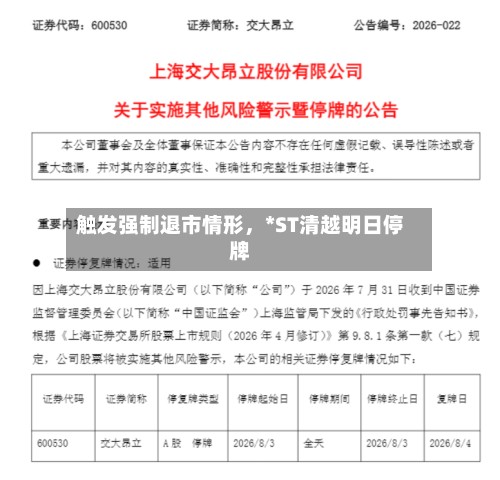 触发强制退市情形，*ST清越明日停牌-第3张图片