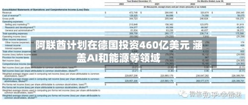 阿联酋计划在德国投资460亿美元 涵盖AI和能源等领域