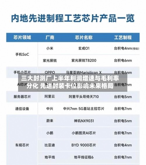 三大封测厂上半年利润增速与毛利率分化 先进封装卡位影响未来格局