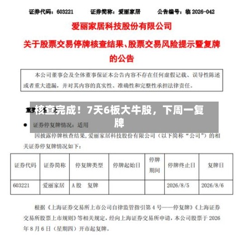 核查完成！7天6板大牛股，下周一复牌-第2张图片